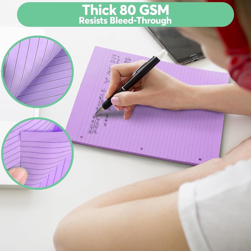Manaloom Colored Notebook Paper – 8.5 x 11, 150 Sheets – Thick 80 gsm College Ruled Colorful Loose Leaf Filler Paper – 3-Hole Punched Binder Papers for School, Office, and Journaling (Pastel) - Image 4